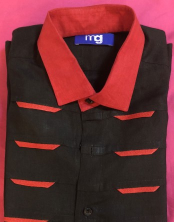 Casual Black Red Mixed Linen Shirt-MGBlack006