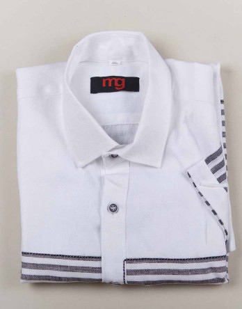 Linen White shirt with black stripes - MG Black White 