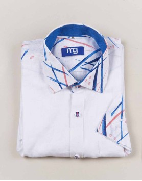 Light white with blue stripe linen shirt - MGWhite12