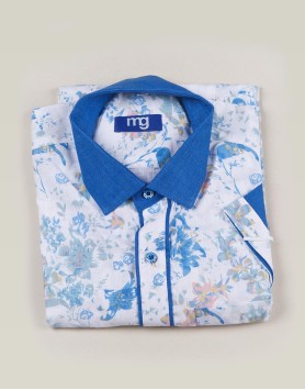 White Blue Designer linen shirt - MGBlue007